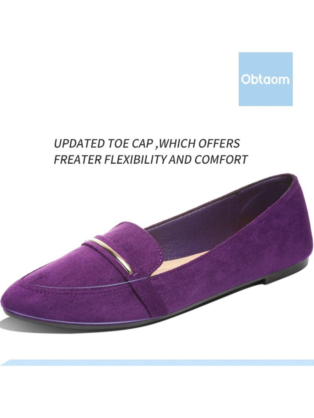 Women's Purple Faux Suede Pointy Toe Flat Comfortable Penny Loafer Slip On Shoes - Picture 4 of 6